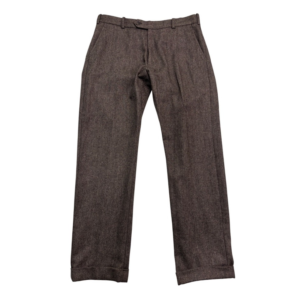 Bespoke StudioSuits 36x33 Brown Herringbone Tweed Pants Trousers Wool Flat Front